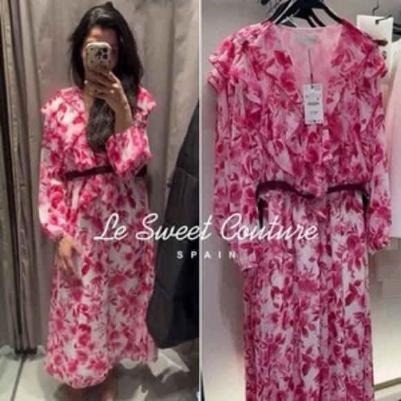 ZARA BELTED FLORAL PRINTED MIDI DRESS - Picture 2 of 11